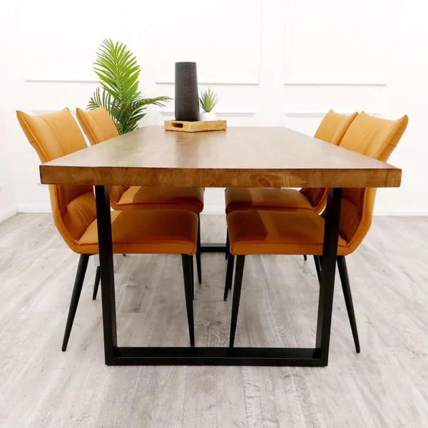 Freya 1.8 Dining Table Solid Dark Pine wood with Matt Black Metal Legs - Image 2