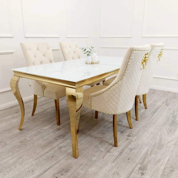 Louis Gold Dining Table White Marble Top