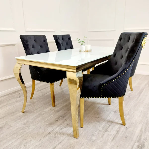 Louis Gold Dining Table White Marble Top - Image 2