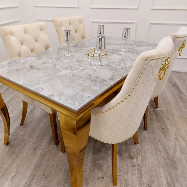 Louis Gold Dining Table Grey Marble Top