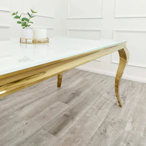 Louis Gold Dining Table White Marble Top - Image 3