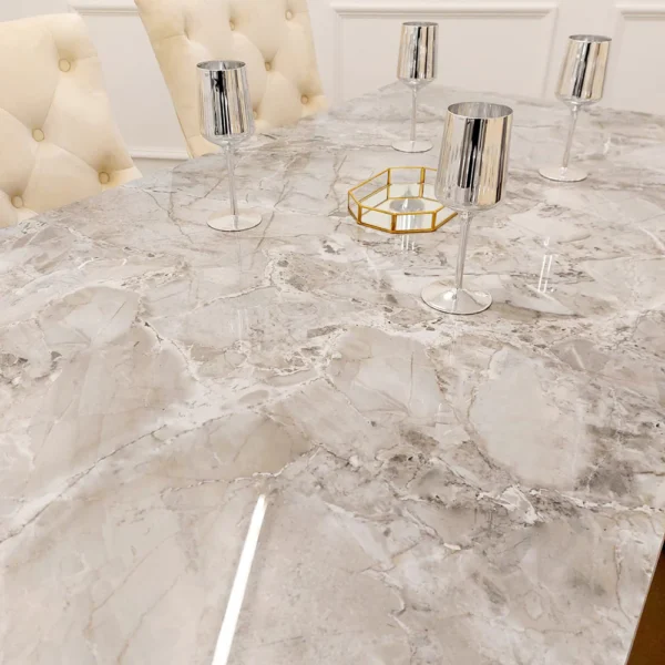 Louis Gold Dining Table Grey Marble Top - Image 2