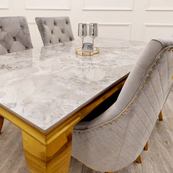 Louis Gold Dining Table Grey Marble Top - Image 3