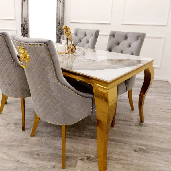 Louis Gold Dining Table Pandora Marble Top