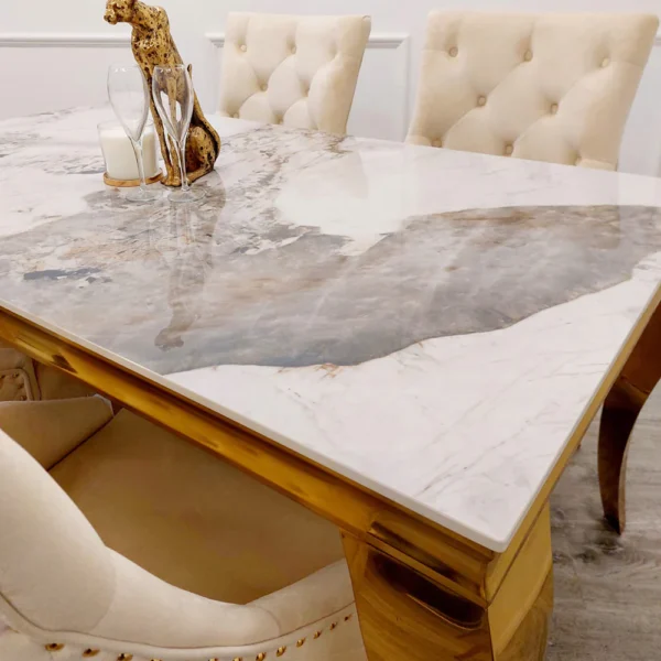 Louis Gold Dining Table Pandora Marble Top - Image 2