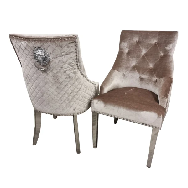 Bentley Chrome Dining Chair In Beige Velvet - Image 4