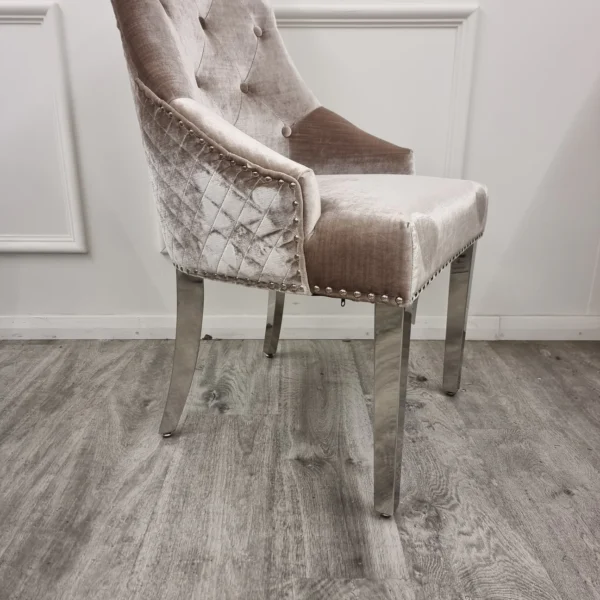 Bentley Chrome Dining Chair In Beige Velvet - Image 3