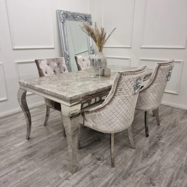 Bentley Chrome Dining Chair In Beige Velvet