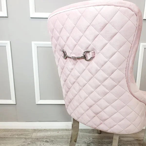 Kate Dining Chair Pink with Chrome Clasp & Quilted Back - Image 3