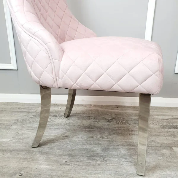 Kate Dining Chair Pink with Chrome Clasp & Quilted Back - Image 2