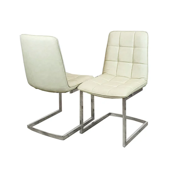 Tara Faux Leather Dining Chair Cream Leather with plain Back & Stitch Detail - Image 2