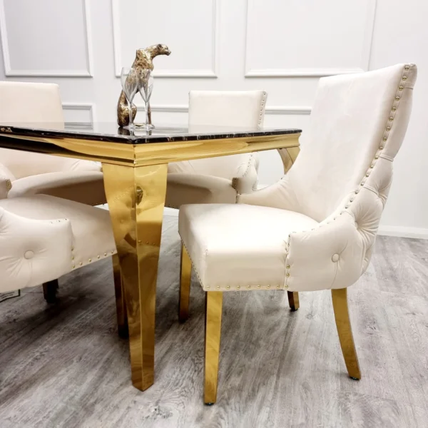 Kensington Cream Dining Chair Pair Gold Legs