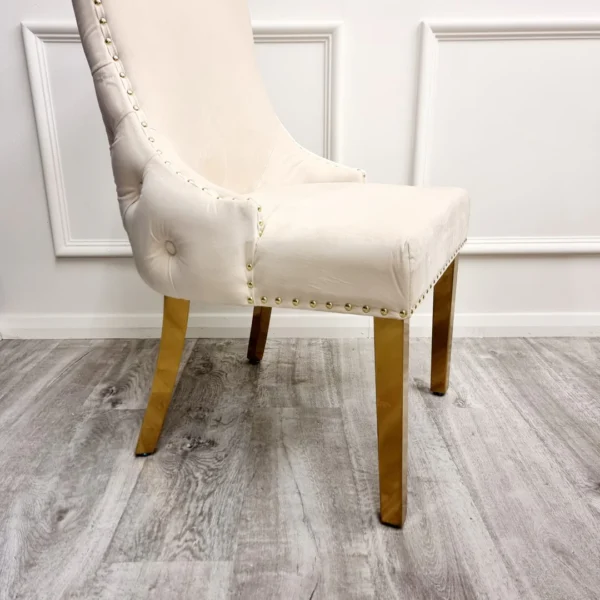 Kensington Cream Dining Chair Pair Gold Legs - Image 4