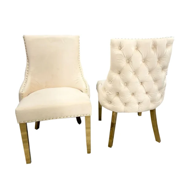 Kensington Cream Dining Chair Pair Gold Legs - Image 6