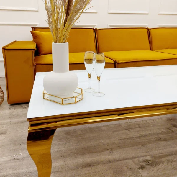 Louis Gold Coffee Table White marble - Image 3