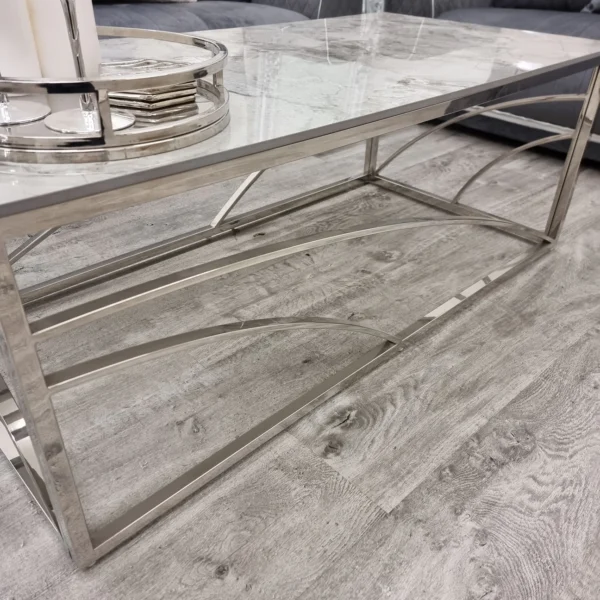 Stella Chrome Coffee Table with Stomach Ash Grey Sintered Top - Image 6